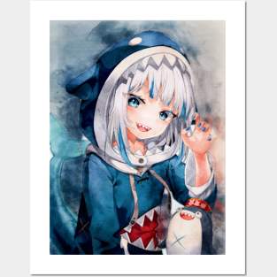 Gawr Gura Anime Watercolor Posters and Art